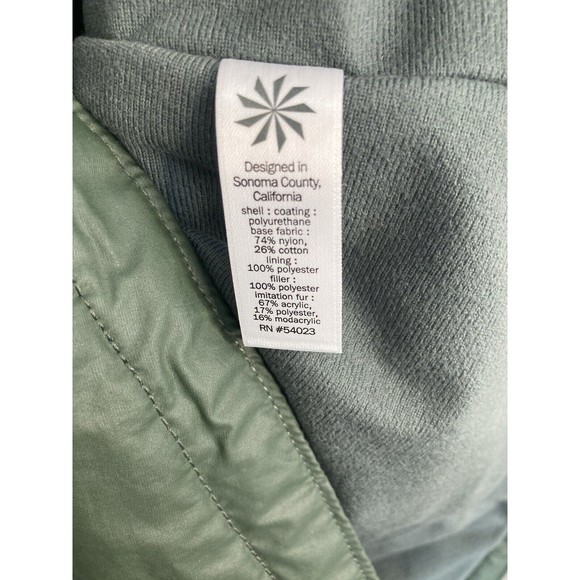 Athleta‎ Alpine Air Vest Size L Hooded Faux Fur Trim Green - Picture 5 of 5